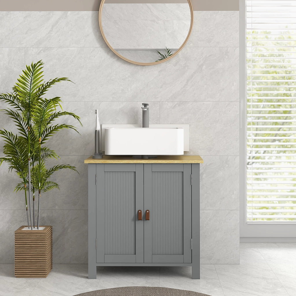 Mobiletto sottolavabo 2 ante ripiano regolabile grigio ¨C zephmum ¨C 60x30x60 cm