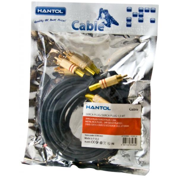 Cavo RCA 3 Plug 3xRCA/3XRCA - Lunghezza 1,5 mt - Terminali placcati oro