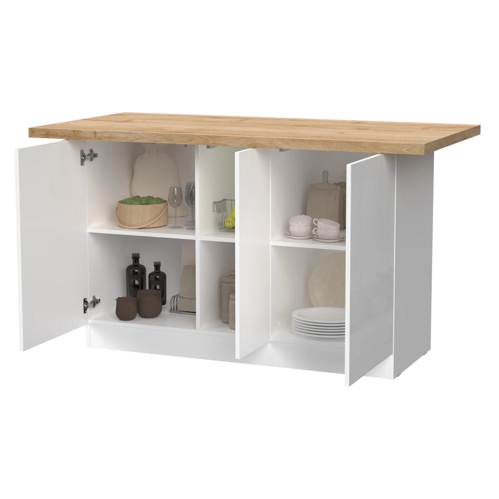 Mobile Dispensa Migani, Isola da Cucina 3 Ripiani Made in Italy, 160x80x90h cm Bianco Lucido
