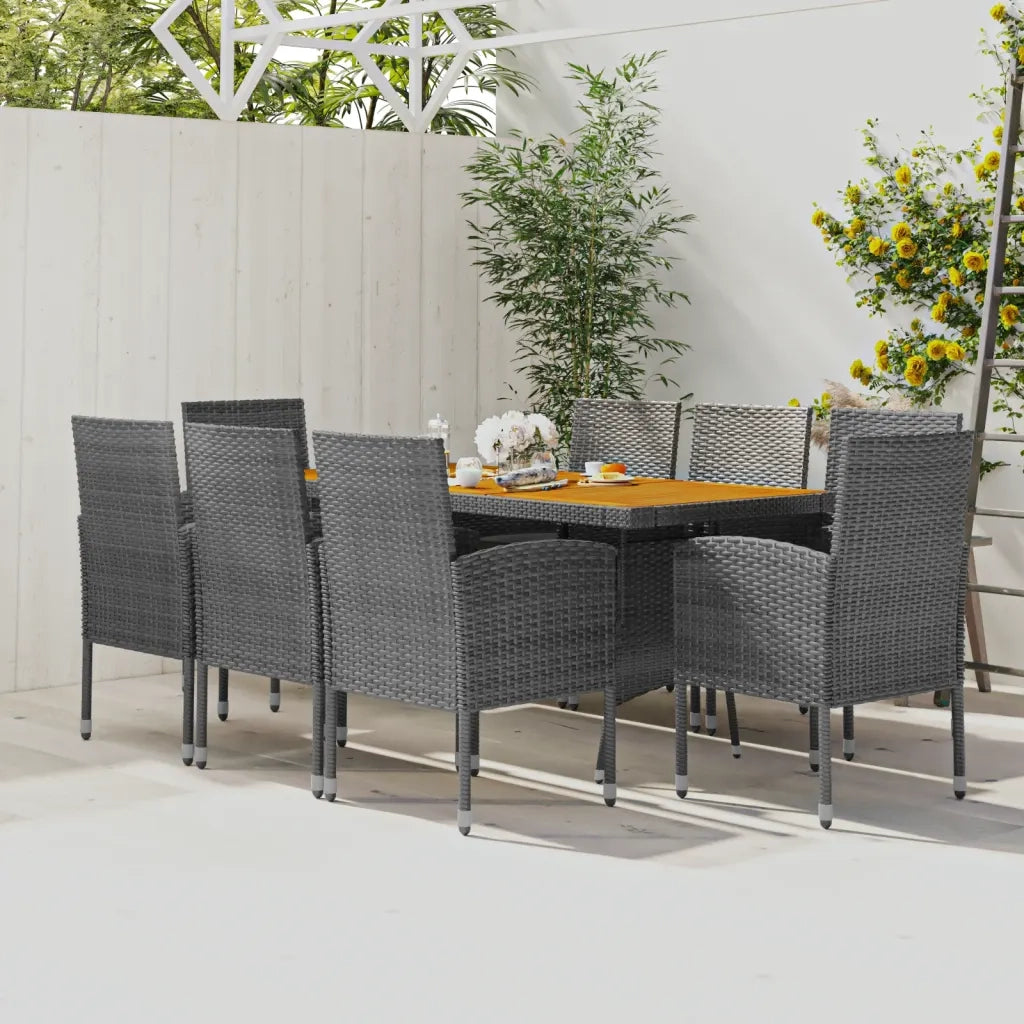 Set da Pranzo per Esterni 9 pz in Polyrattan Grigio