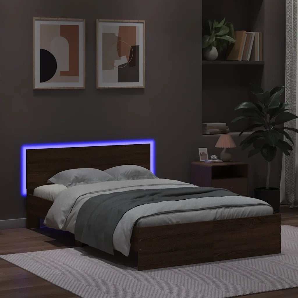 Giroletto con Testiera e LED-Struttura Letto con testiera Rovere Marrone 140x190 cm 462565