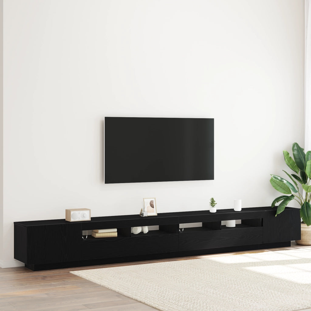 Mobile TV con Luci LED Nero Rovere 300x35x40 cm in Legno Ingegnerizzato