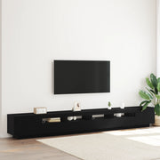 Mobile TV con Luci LED Nero Rovere 300x35x40 cm in Legno Ingegnerizzato