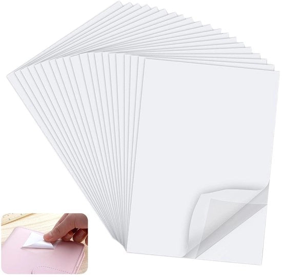 Foglio adesivo A4 - 20 pezzi - Adesivo doppio lato - Adesivo permanente per tessuti - Bianco - Foglio adesivo per tessuti