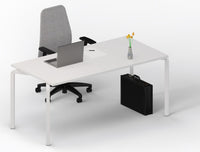 Composizione arredi operativi con scrivania moderna con struttura metallica, mobile con 2 ante battenti e poltroncina girevole