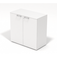 Composizione arredi operativi con scrivania moderna con struttura metallica, mobile con 2 ante battenti e poltroncina girevole