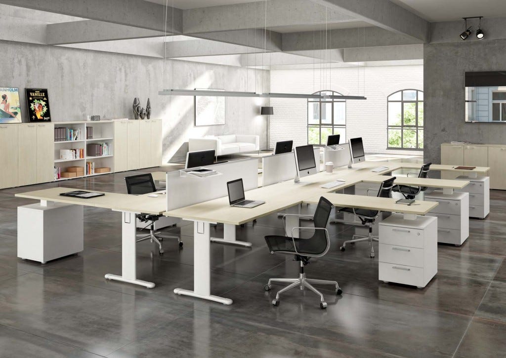 Composizione completa ufficio operativo con 4 postazioni lavoro cm. 324x324x72h