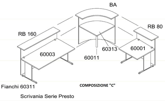 Composizione di reception per ufficio completa cm. 256X176X115H