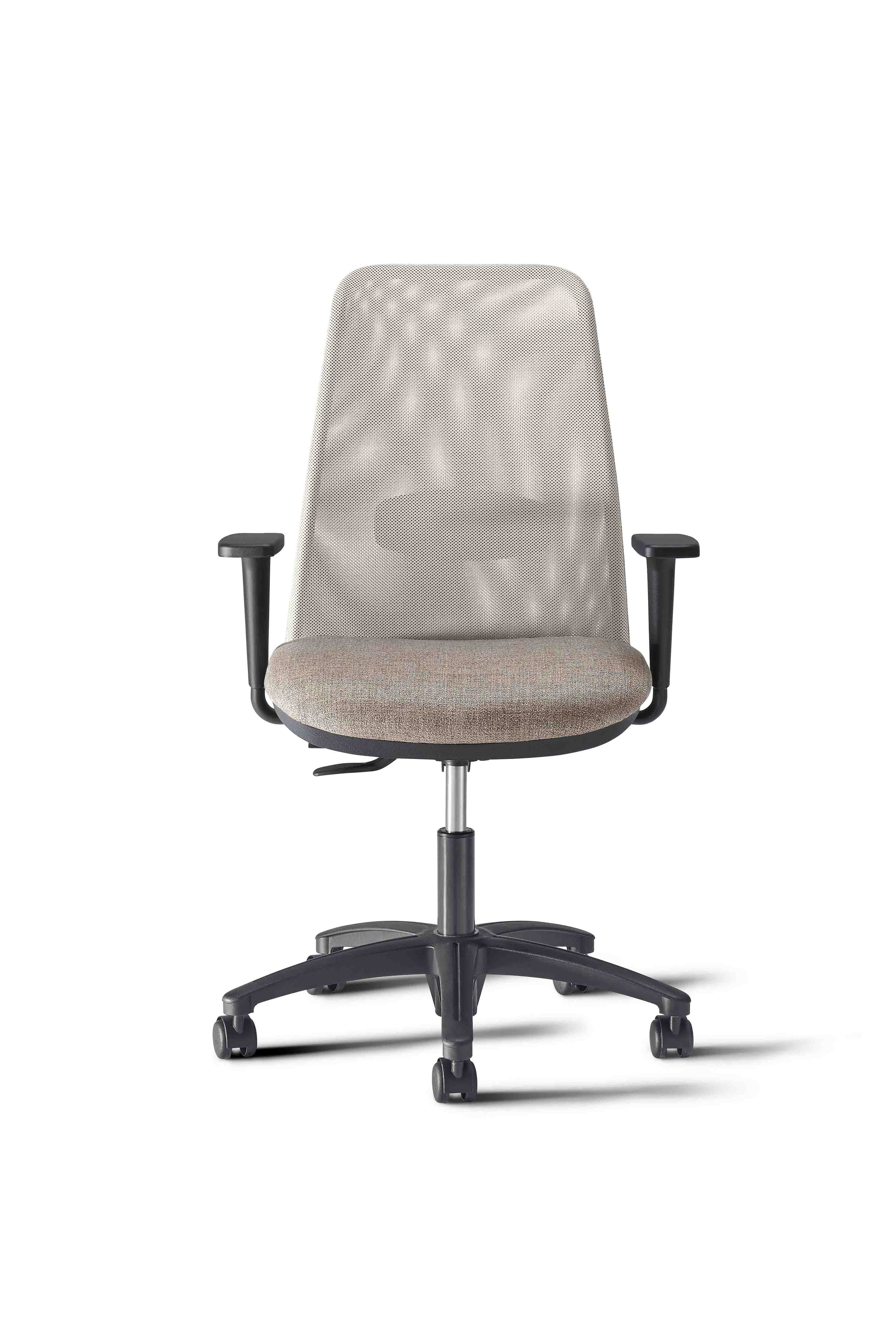 Composizione operativa compresa di scrivania moderna con struttura metallica, sedia girevole ergonomica e mobile per archivio documenti