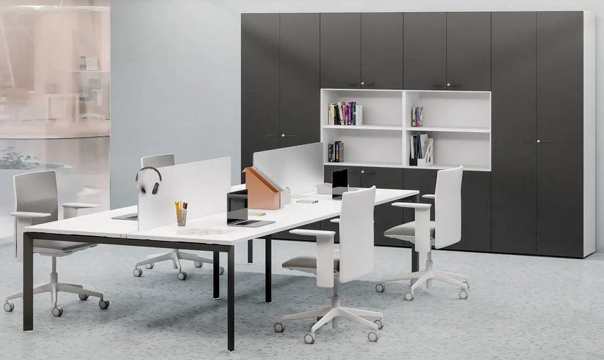 Composizione scrivanie da 2 persone per ufficio cm. 140/160/180/200x165x74h