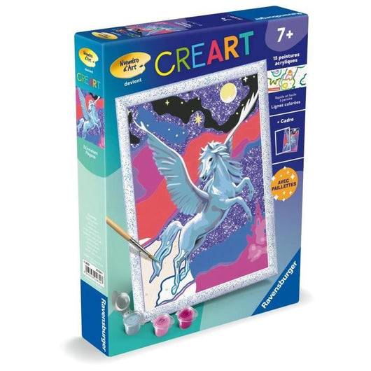 CreArt Kids 18x24 cm Pegaso scintillante, Kit da dipingere con i numeri, Numeri artistici, Dai 7 anni in su, 25830, Ravensburger