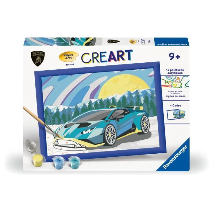 CreArt Kids 18x24cm Lamborghini, Kit di pittura con i numeri, Numero d'arte, Età 7+, 25842, Ravensburger