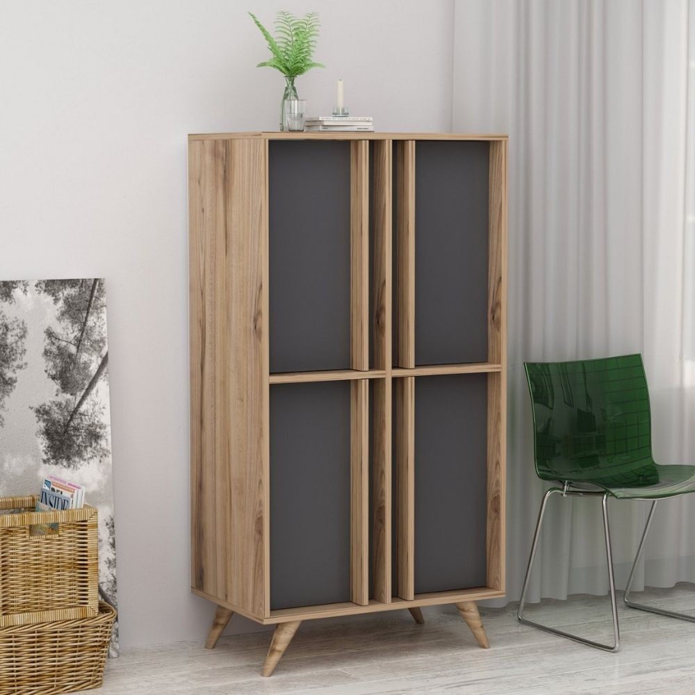 Credenza alta Rilla 4 ante antracite noce 72x139