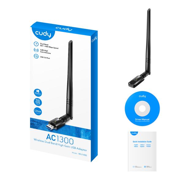 CUDY WU1400 - AC1300 WI-FI HIGH GAIN USB 3.0 ADAPTER