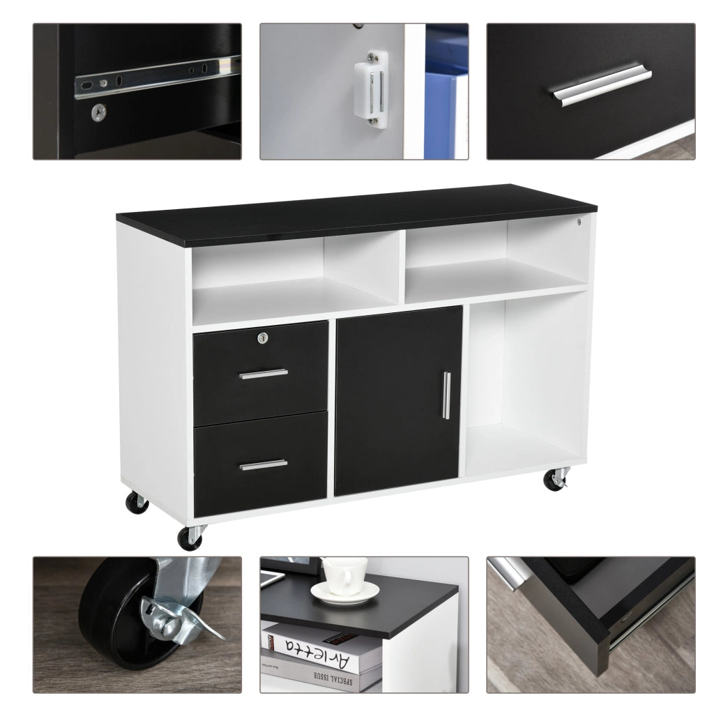 Scrivania con cassetti e ripiani rotelle ¨C zephmum ¨C nero bianco 100x35x65 cm