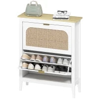 Scarpiera Slim Stile Boho con 2 Cassetti Ribaltabili per 14 Paia di Scarpe, 80x24x95.5 cm, Bianco