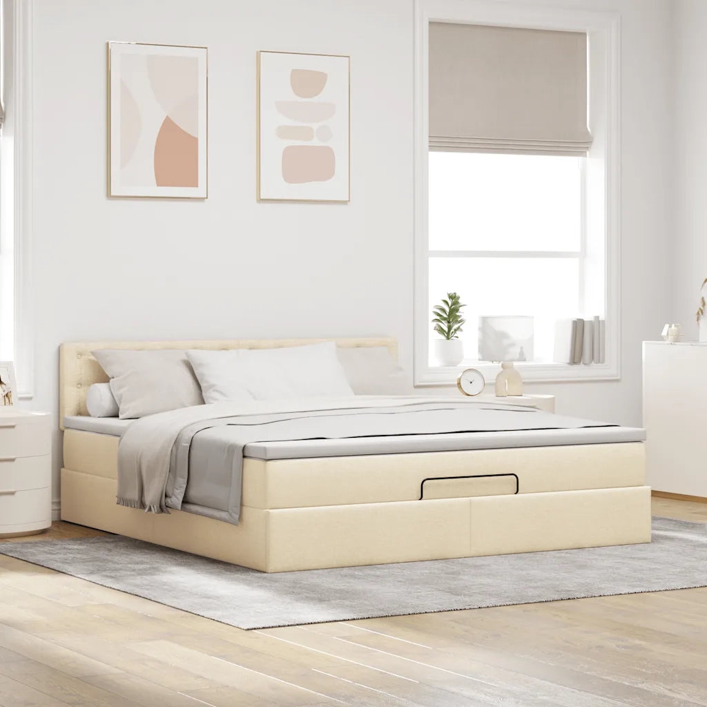 Struttura Letto Pouf con Materasso Crema 160x200 cm in Tessuto 3311641
