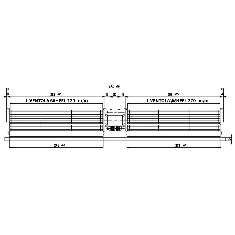 Motore Ventola tangenziale Doppia 2 x 270mm 645mm stufe a Pellet - EMMEVI FERGAS 120102