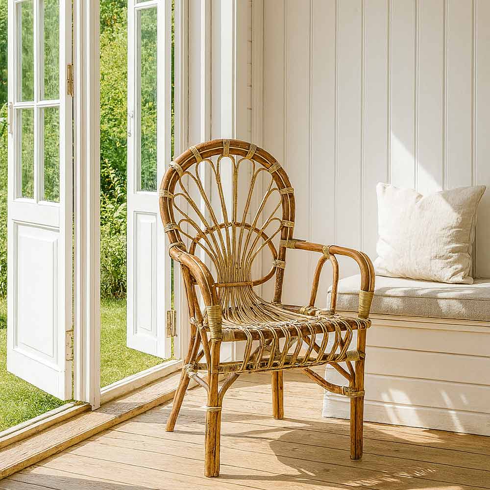 Poltrona sedia Big Sole per adulti in bambù naturale e giunco intrecciato