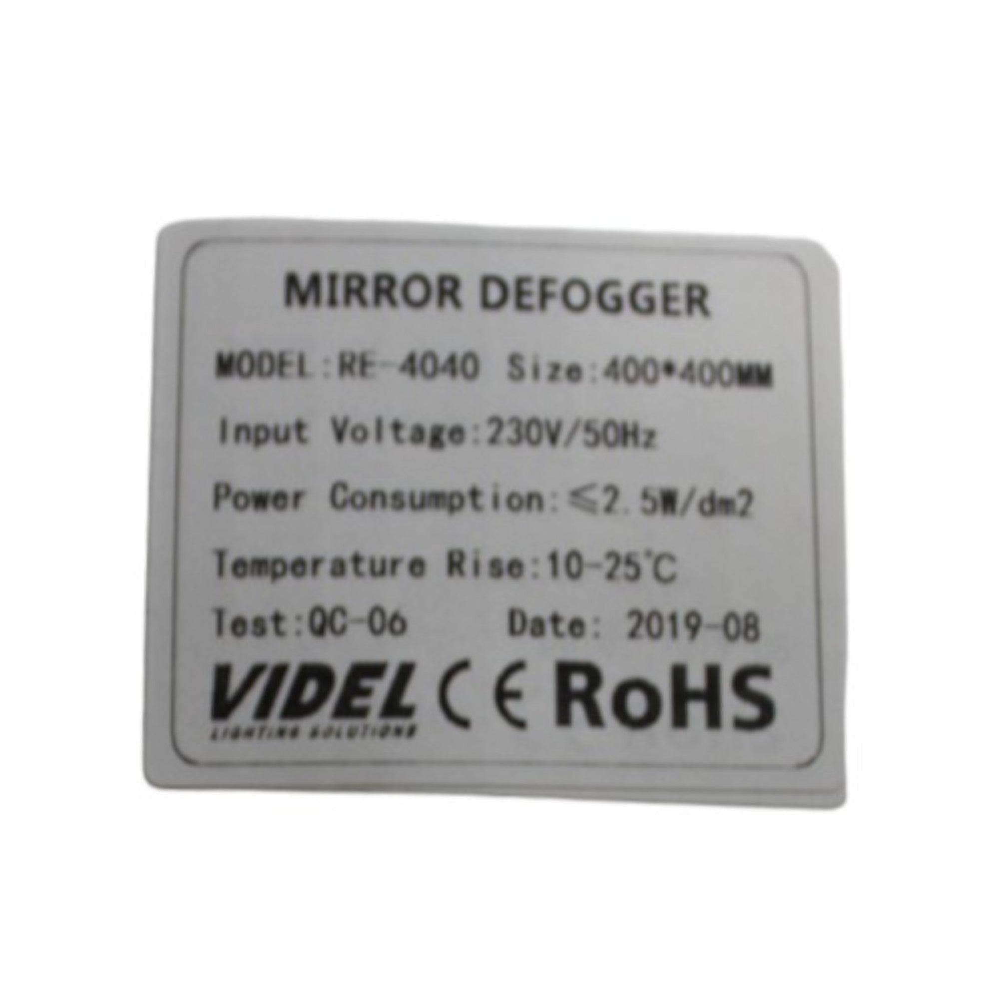 Disappannante per specchio 400X400mm 230V con cavo - MAX 40W Videl