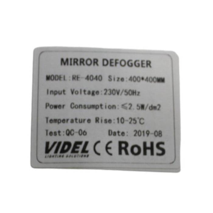 Disappannante per specchio 400X400mm 230V con cavo - MAX 40W Videl