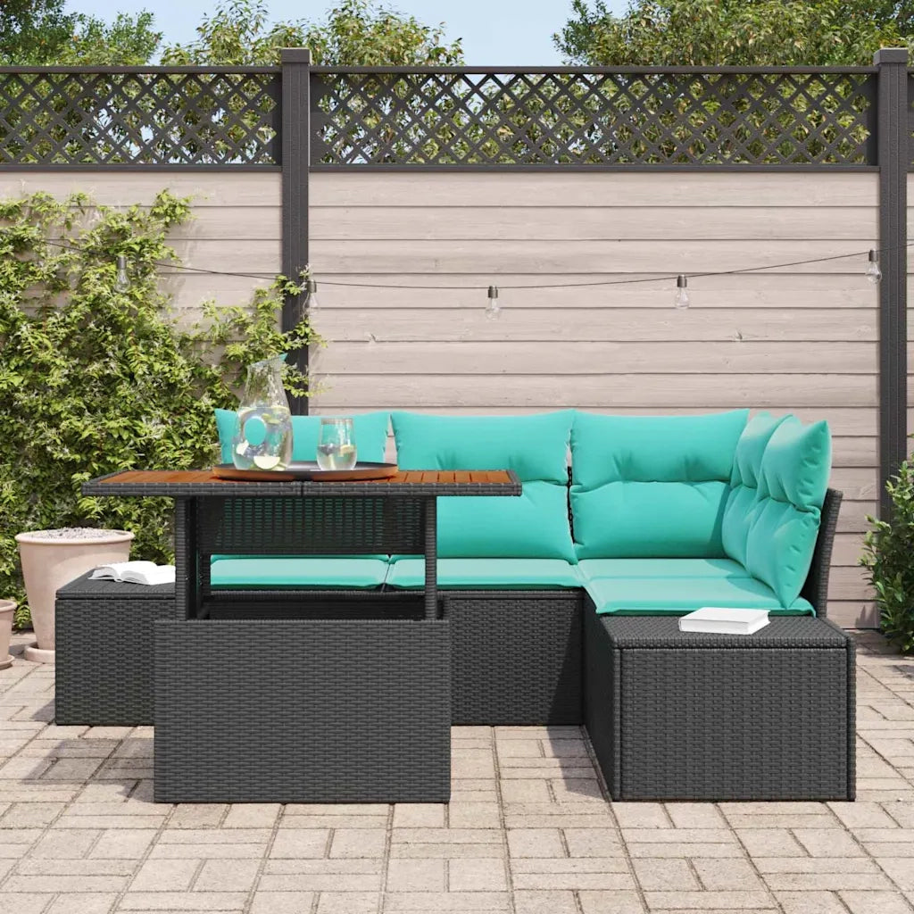 Set Divano da Giardino 5 pz 4-Numero di posti Nero polyrattan 3349962