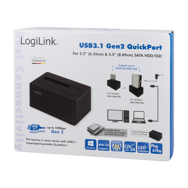 Docking Station USB3.1 Gen2 per HDD/SSD SATA da 2.5''/3.5'' Nero
