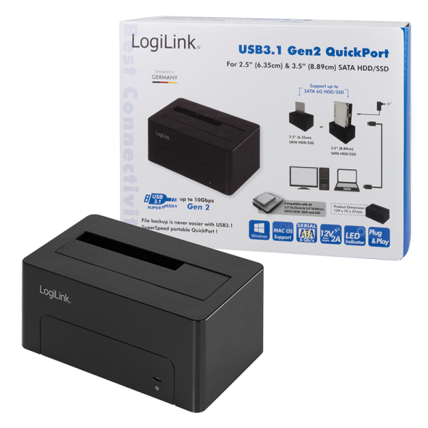 Docking Station USB3.1 Gen2 per HDD/SSD SATA da 2.5''/3.5'' Nero