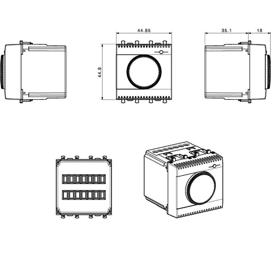 Domus S44 Termostato Elettronico con Manopola 230V NA+NC 5A 2 Moduli Bianco Lucido