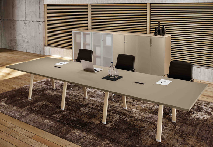 Doppio tavolo riunione per ufficio in melaminico cm. 420/560x120x73,4h