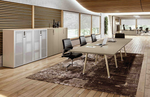 Doppio tavolo riunione per ufficio in melaminico cm. 420/560x120x73,4h