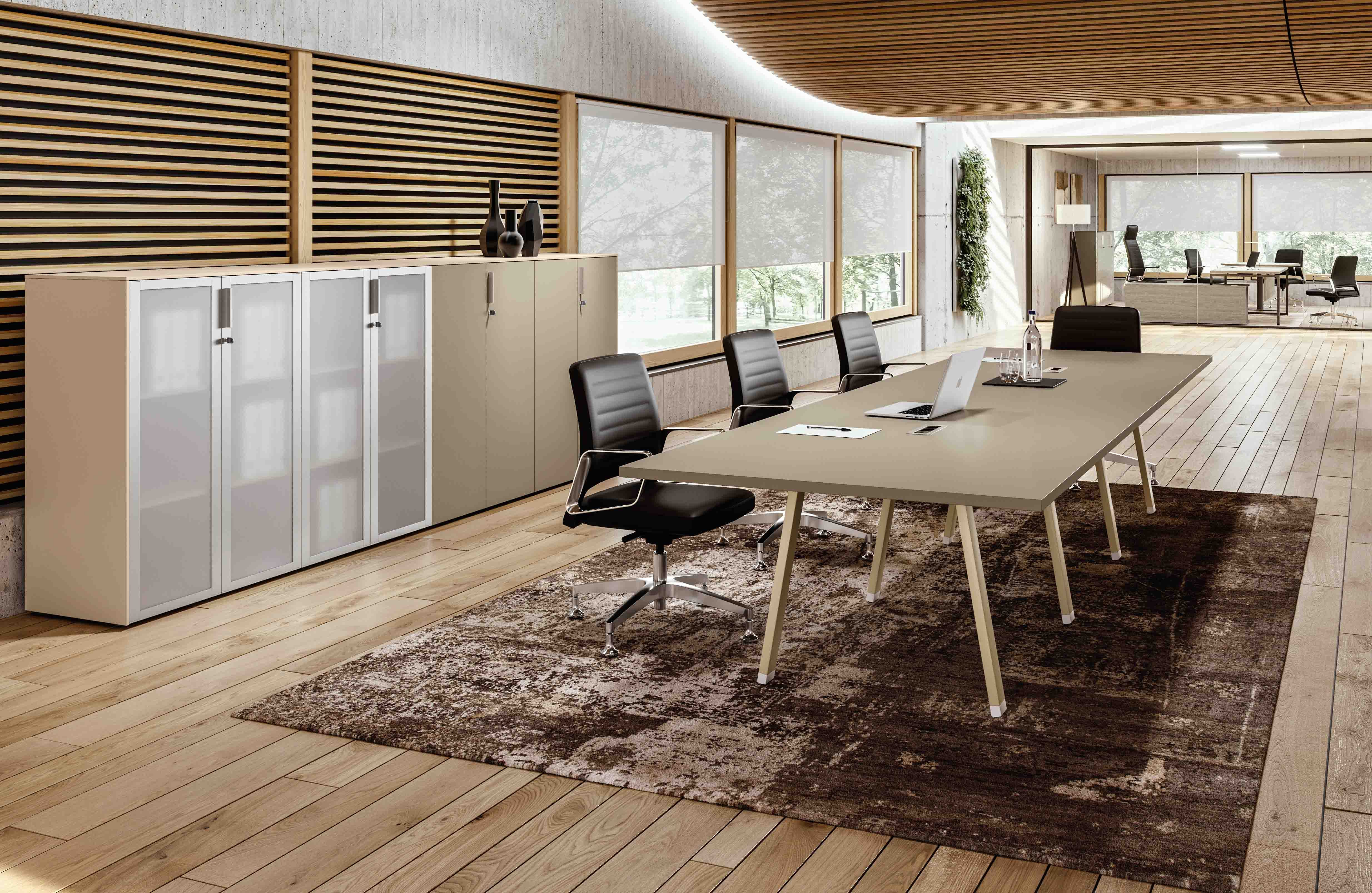 Doppio tavolo riunione per ufficio in melaminico cm. 420/560x120x73,4h