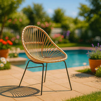 Poltrona sedia fera in vero legno di bambù con gambe in ferro verniciato