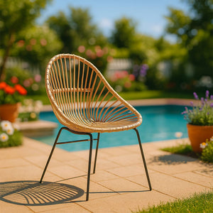 Poltrona sedia fera in vero legno di bambù con gambe in ferro verniciato