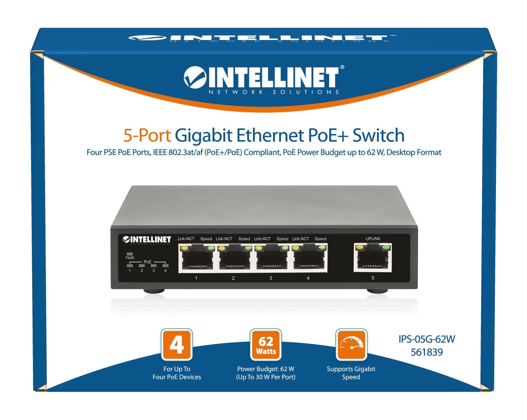 Ethernet Switch Gigabit PoE+ 5 porte