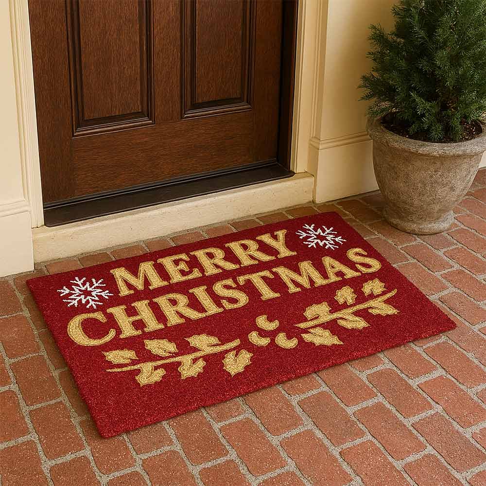 Zerbino rettangolare in fibra di cocco Merry Christmas cm 45 x 75 casa ingresso