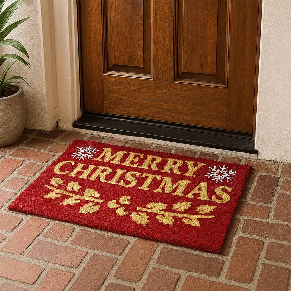 Zerbino rettangolare in fibra di cocco Merry Christmas cm 45 x 75 casa ingresso