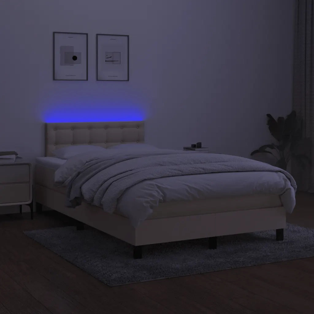 Letto a Molle con Materasso e LED Crema 120x200cm in Tessuto 3133466