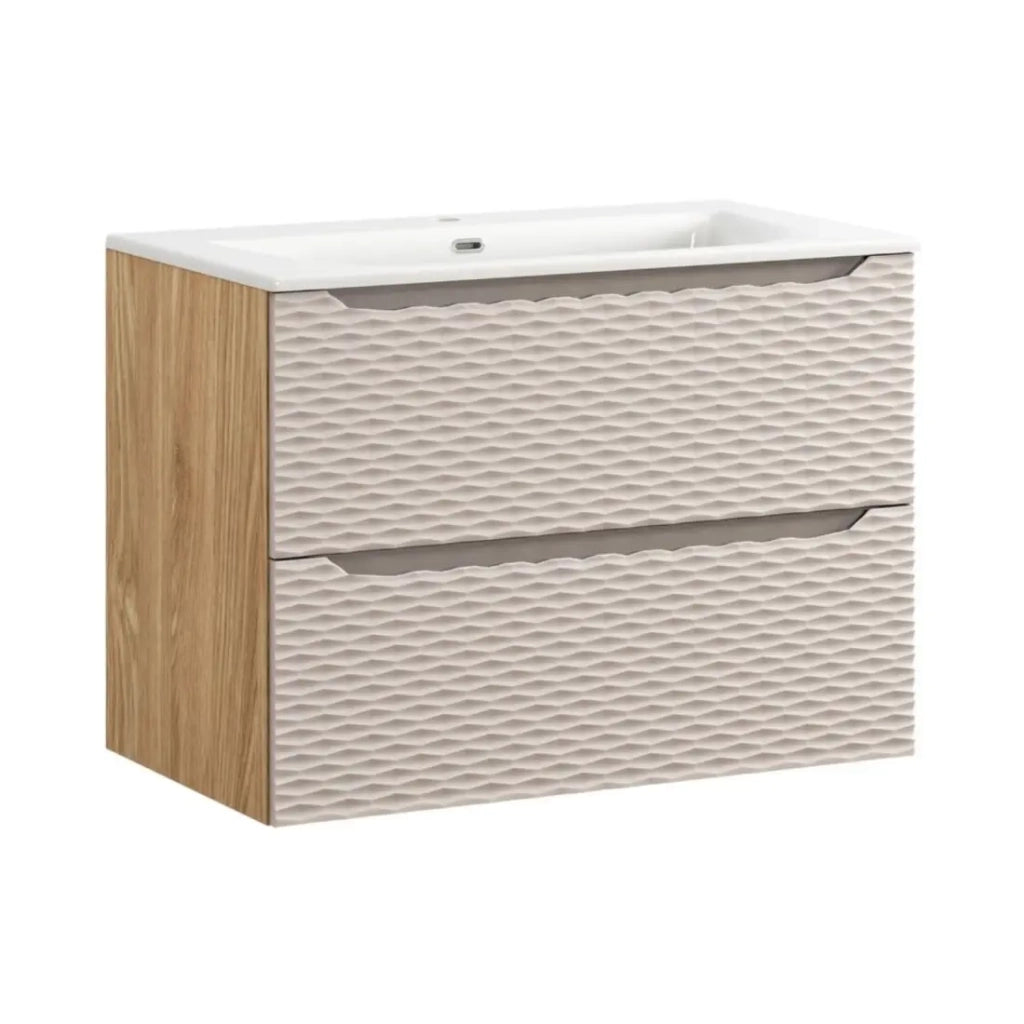 Set da bagno YOKA beige: mobiletto sotto lavabo con cassetti 80 cm + lavabo da incasso