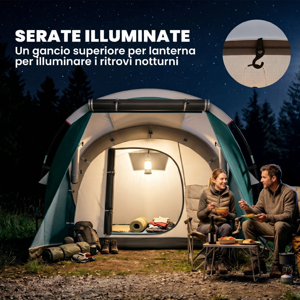 Tenda da Campeggio 3 Posti Impermeabile a Tunnel con Borsa di Trasporto, 460x260x190 cm, Verde