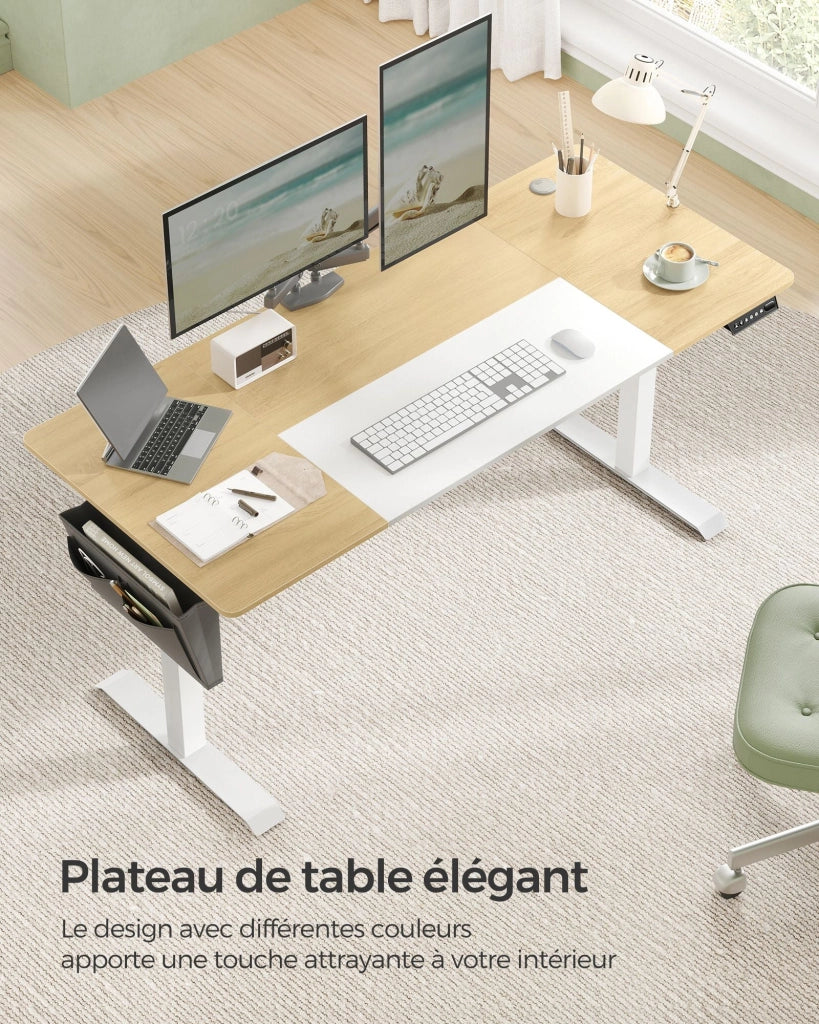 Scrivania elettrica sit-stand 70 x 160 x (72-120) cm tavolo regolabile in altezza con funzione memory 4 posizioni di altezza tasca portaoggetti struttura in acciaio piano spesso bianco puro e grigio tortora 12_0004550