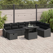 Set di divani da giardino 9 pezzi con cuscini Nero in rattan sintetico