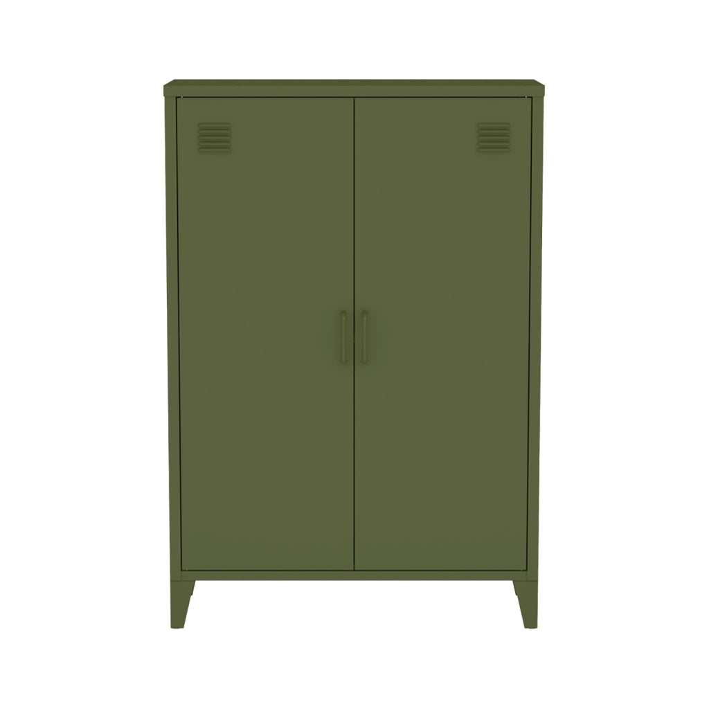 Set di 2 armadietti in metallo, 2 ante, verde kaki