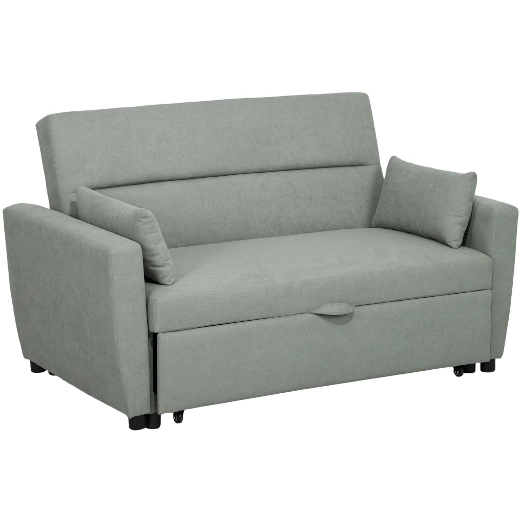Divano letto 2 posti con schienale regolabile e cuscini vano contenitore in tessuto grigio chiaro 155 × 90 × 88,5 cm
