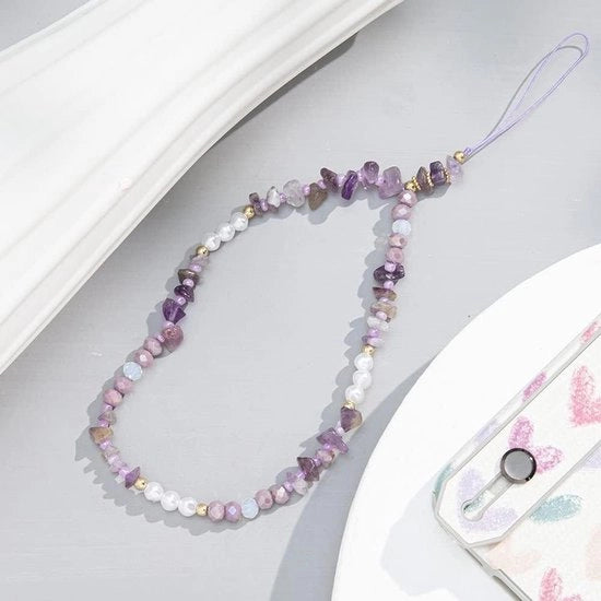 Cintura per telefono bohemien anti-perdita con pietra cristallo. Bracciale universale per telefono e cintura per chiavi.