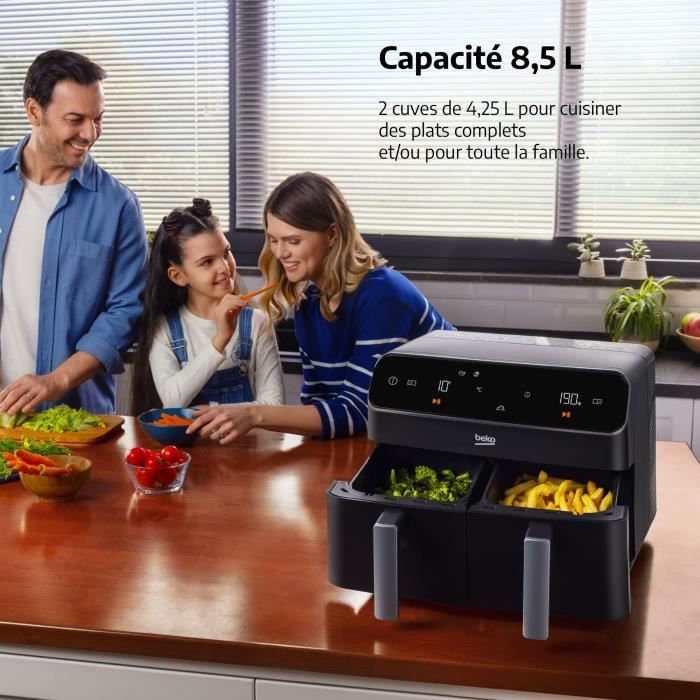 Friggitrice ad aria calda multifunzione - BEKO - FRL5388B - 2400 W - 8,5 L per 2 kg di patatine - 2 vasche (2x 4,5 L) - Nero