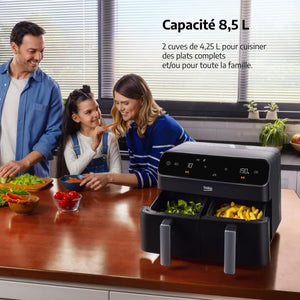 Friggitrice ad aria calda multifunzione - BEKO - FRL5388B - 2400 W - 8,5 L per 2 kg di patatine - 2 vasche (2x 4,5 L) - Nero