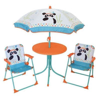 FUN HOUSE 713095 PANDA INDIANO Mobili da giardino con un tavolo, 2 sedie pieghevoli e un ombrellone per bambini
