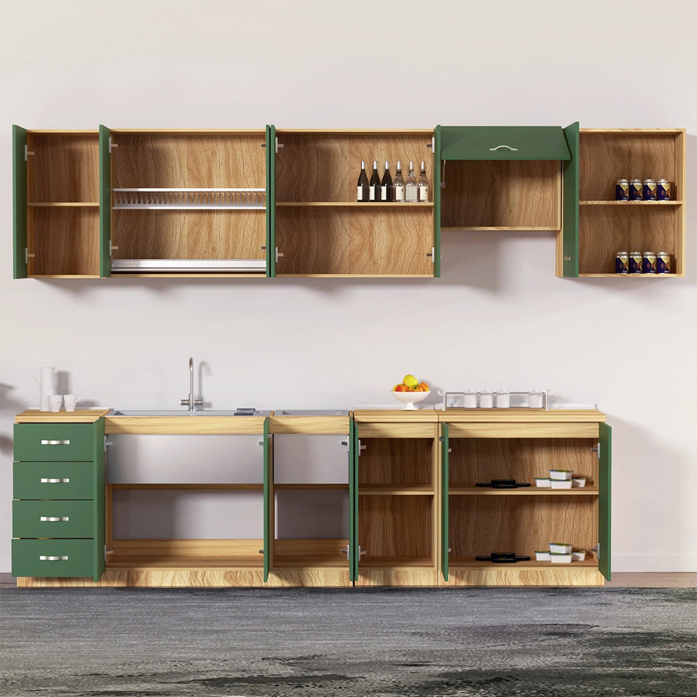 Pensile da Cucina Armadio Sospeso da Parete in Legno Design Minimal Colore Verde