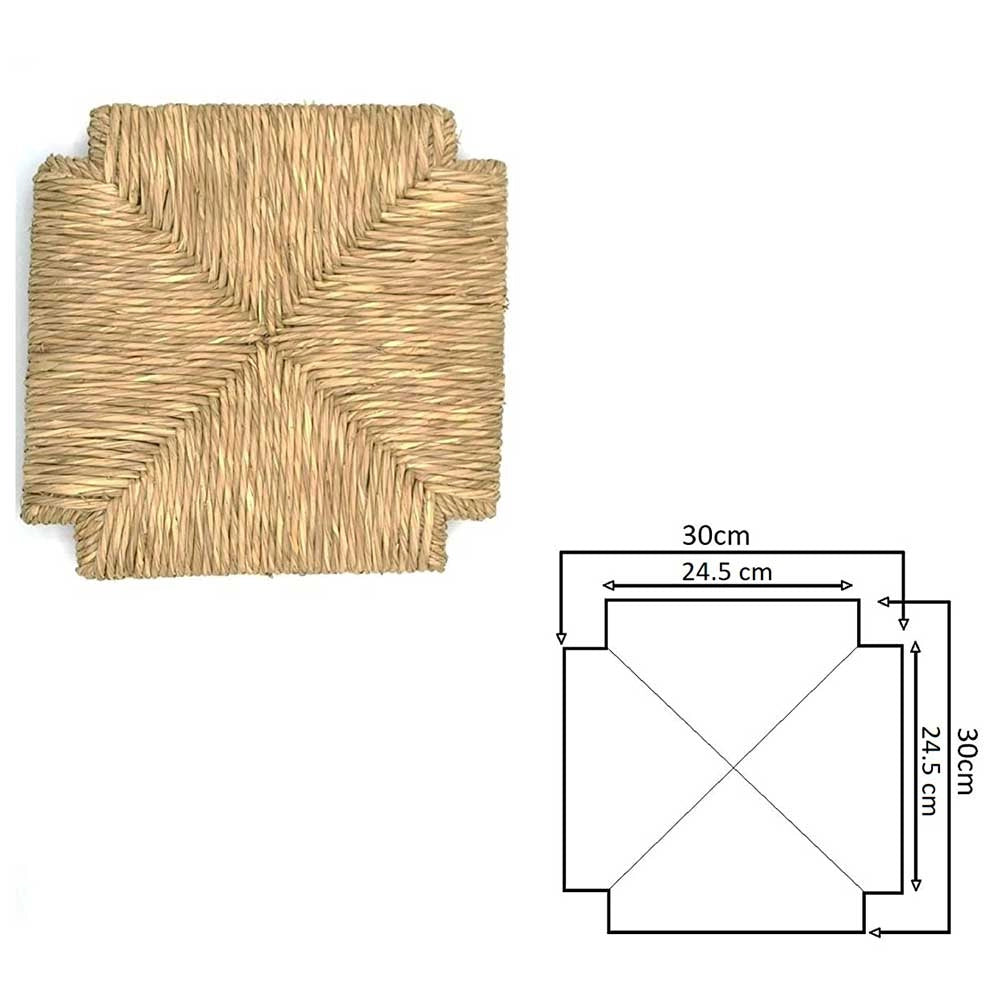 Sgabello h 70 cm in legno noce scuro con seduta quadrata in paglia gambe dritte
